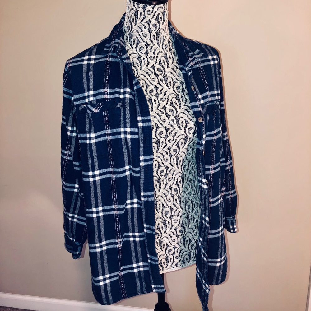 Urban outfitters blue white plaid flannel shirt